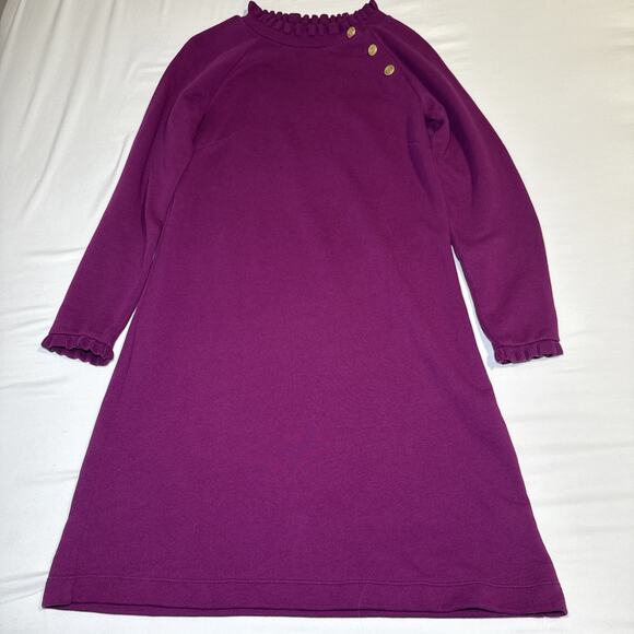 Talbots Dress Womens Small Purple Long Sleeve Midi Ruffle Trim 100% Cotton NWOT - Picture 1 of 15